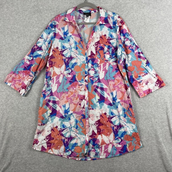 Miraclesuit Tops - Miraclesuit Tunic Cover Up Shirt Womens Size XL Button Front Sheer Resort Travel